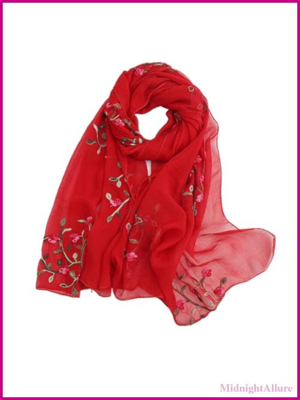 Chiffon Embroidered Scarf Shawl Wrap Lightweight Women Hijab